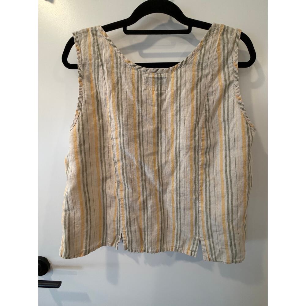 Flax 100% Linen Cropped Tank Top Cream w/ Yellow and Green Stripes Womens Large - Picture 3 of 3